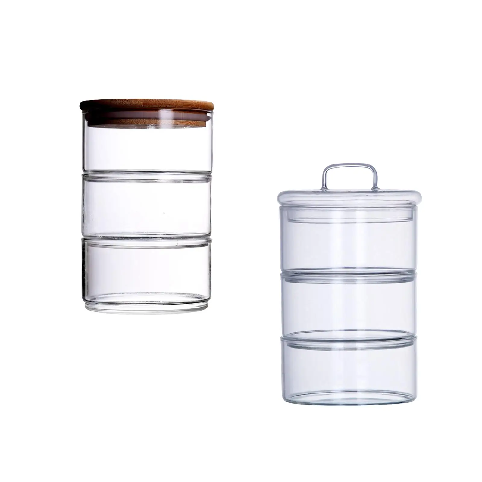 Stackable Glass Jars Multipurpose 3 Tier Glass Stacking Apothecary Jar 3 Layer Glass Food Jar for Candy Cookies Biscuits Pantry