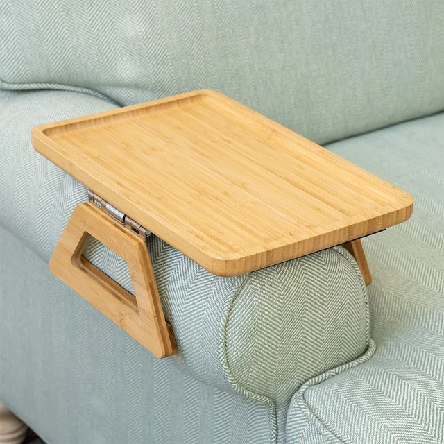 GEHE Bandeja de brazo de bambú para sofá, mesa de bandeja para reposabrazos  de sofá, mesa antideslizante con clip en la bandeja del sofá, soporte para