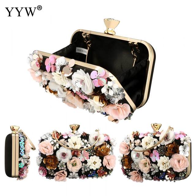 Sequin Floral Evening Frame Bag, Elegant Dinner Clutch Purse