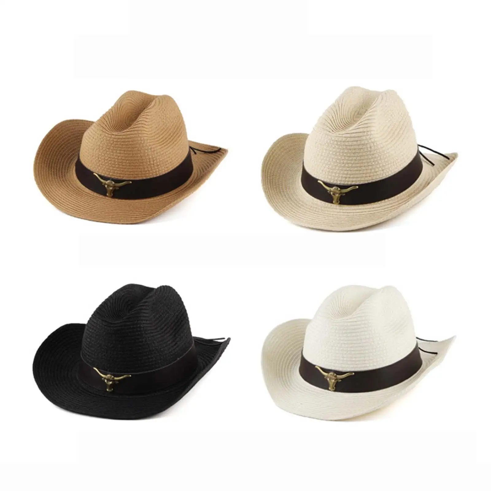 Western Cowboy Hat Unisex Wide Brim Sunshade Hat for Holiday Summer Beach Adults