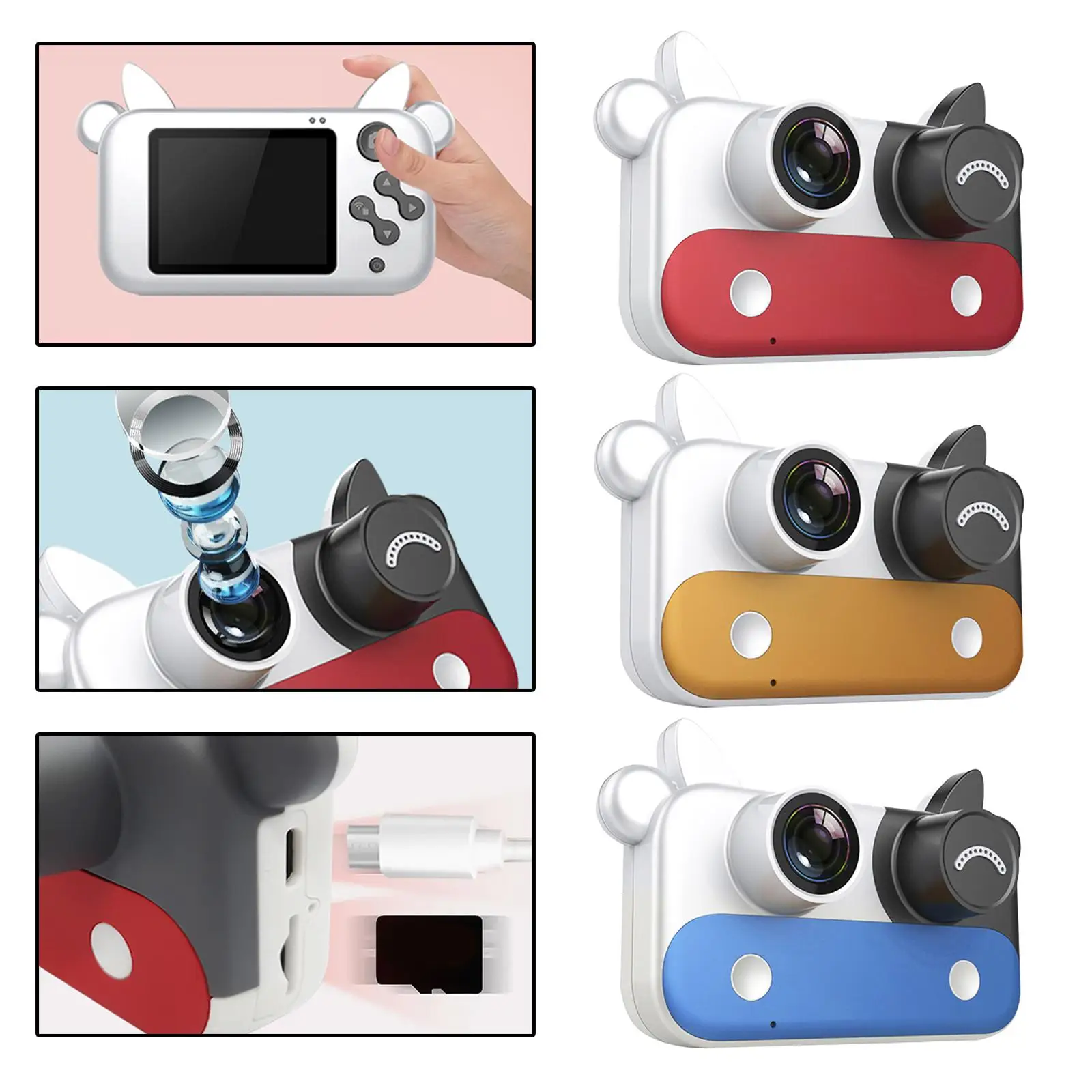 Cow HD Kids Camera Dual Camera Multiple Functions Rechargeable Selfie Camera for Game New Year Festival Birthday 3-12-Year-Old