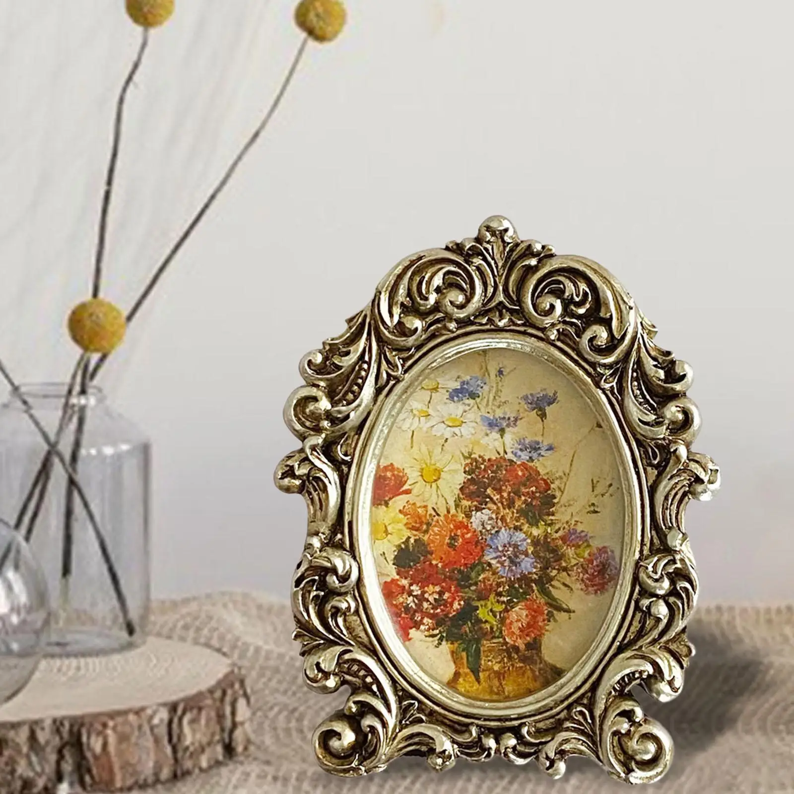 Country Style Photo Frame Picture Holder Collectible Embossed Floral Resin Picture Frame for Party Hallway Office Decor