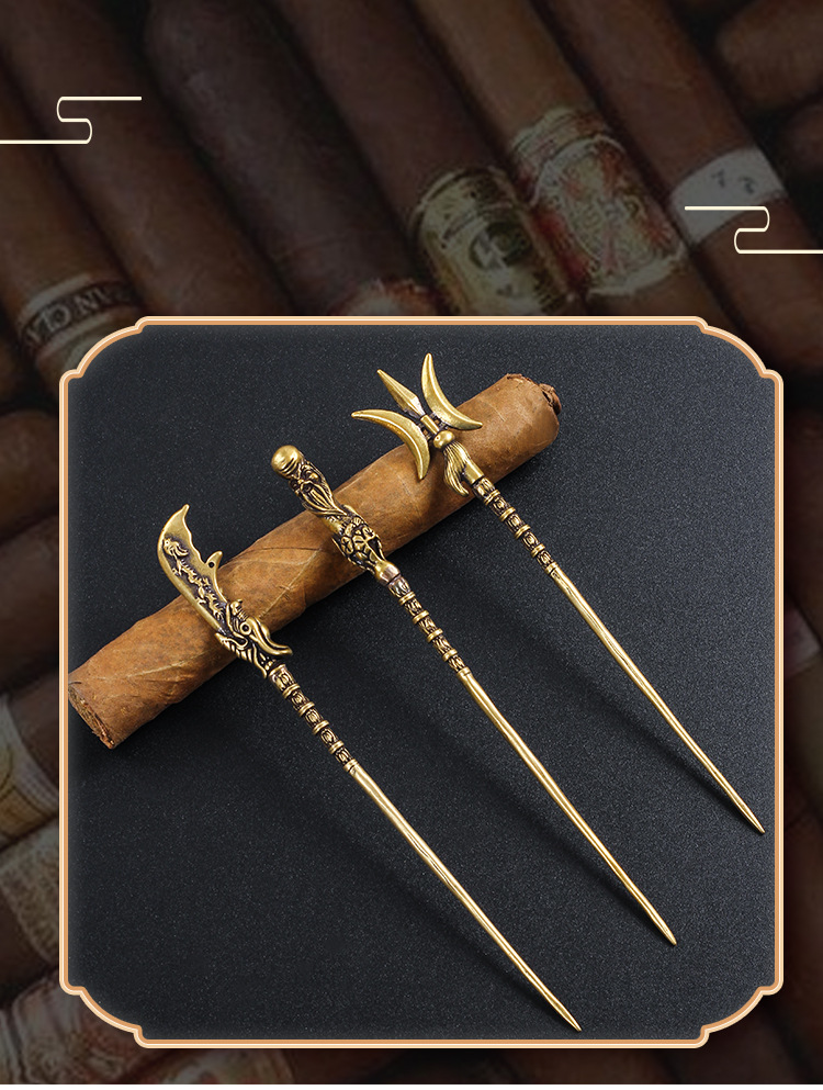 Brass Cigar Drill Dredge Needle Cigar Pass Needle Engraved Cigar Needle Drill Cigar Knife Cigar Holder Cigar Smoking Accessories