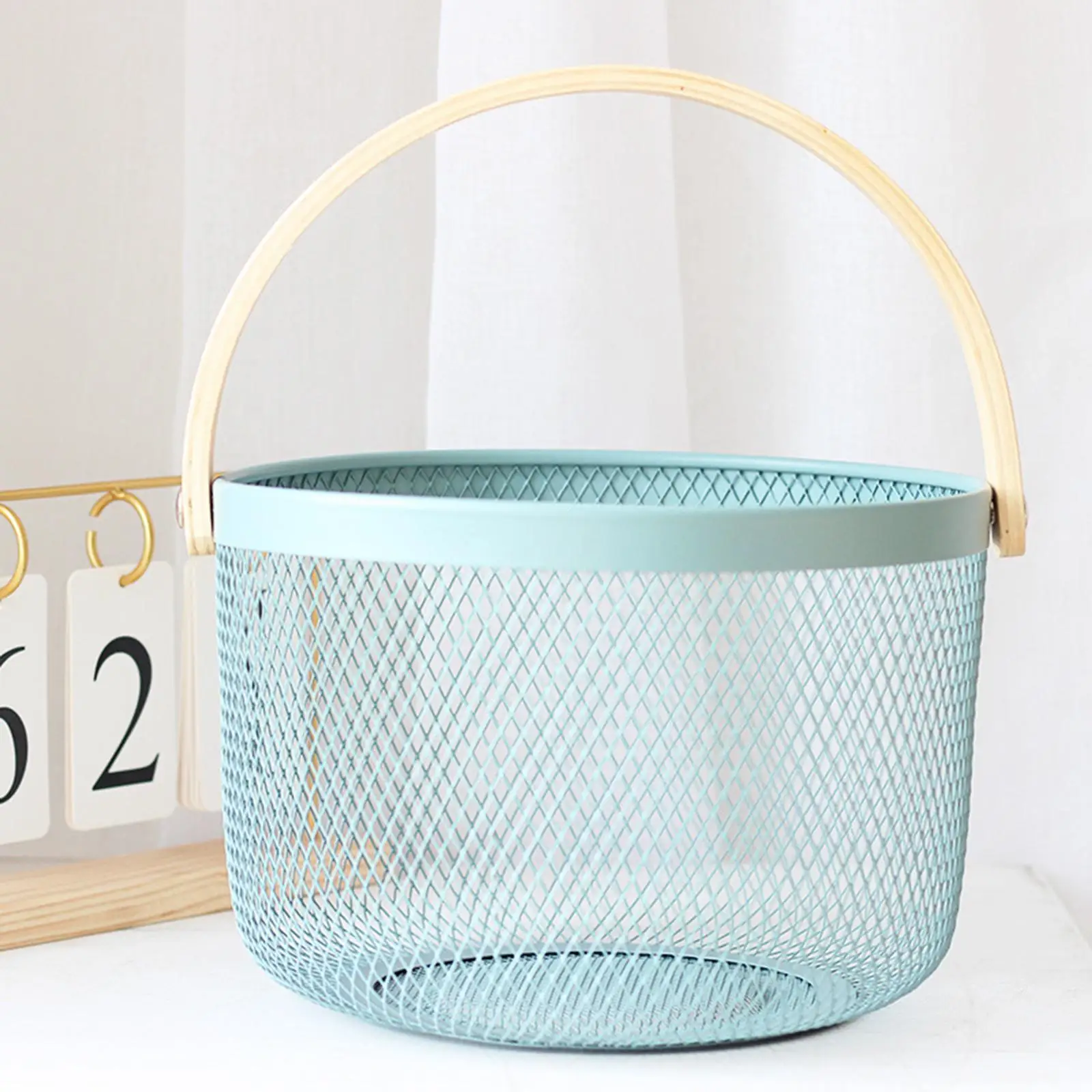 Hanging Kitchen Storage Basket with Bamboo Handle,Anti Corrosion Bread Fruit