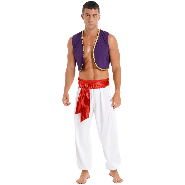 inhzoy Men's Arabian Prince Costume Open Front waistcoat Long Pants Set 