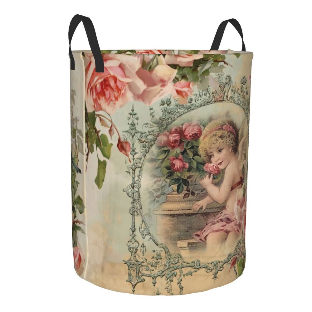 Description Picture 3 of itemCustom Victorian Angel Vintage Rose Laundry Basket Collapsible Clothing Hamper Toys Organizer Storage Bins