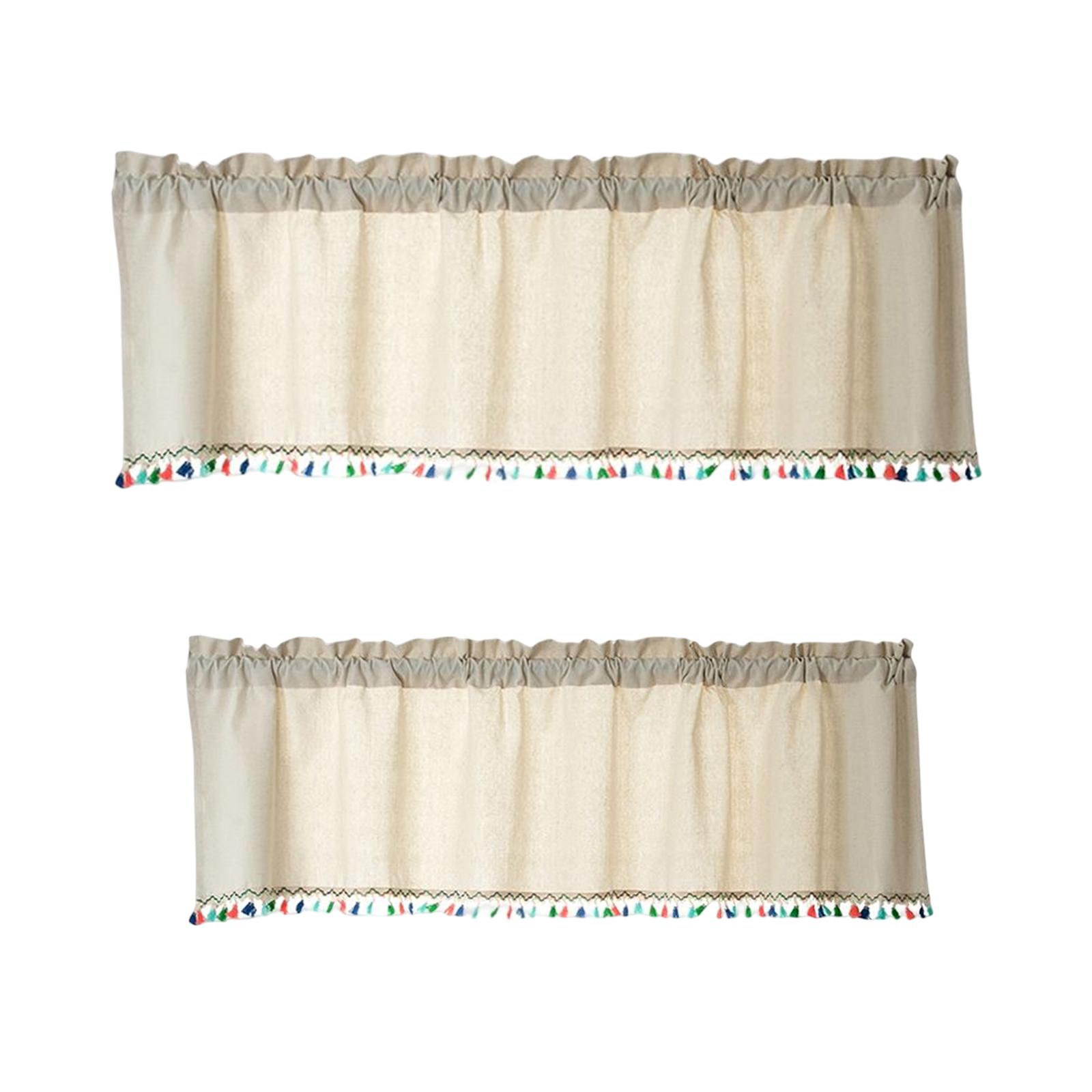 Curtain Valance with Fringe Light Filtering Window Valances Farmhouse Style Kitchen Valances for Windows for Bar Cafe Balcony