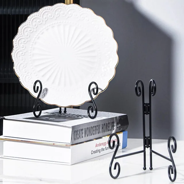 Heavy Duty Round Objects Picture Photo Frame Plate Stand Home Decor Book Holder  Large Platter Black Easel Durable For Display - AliExpress
