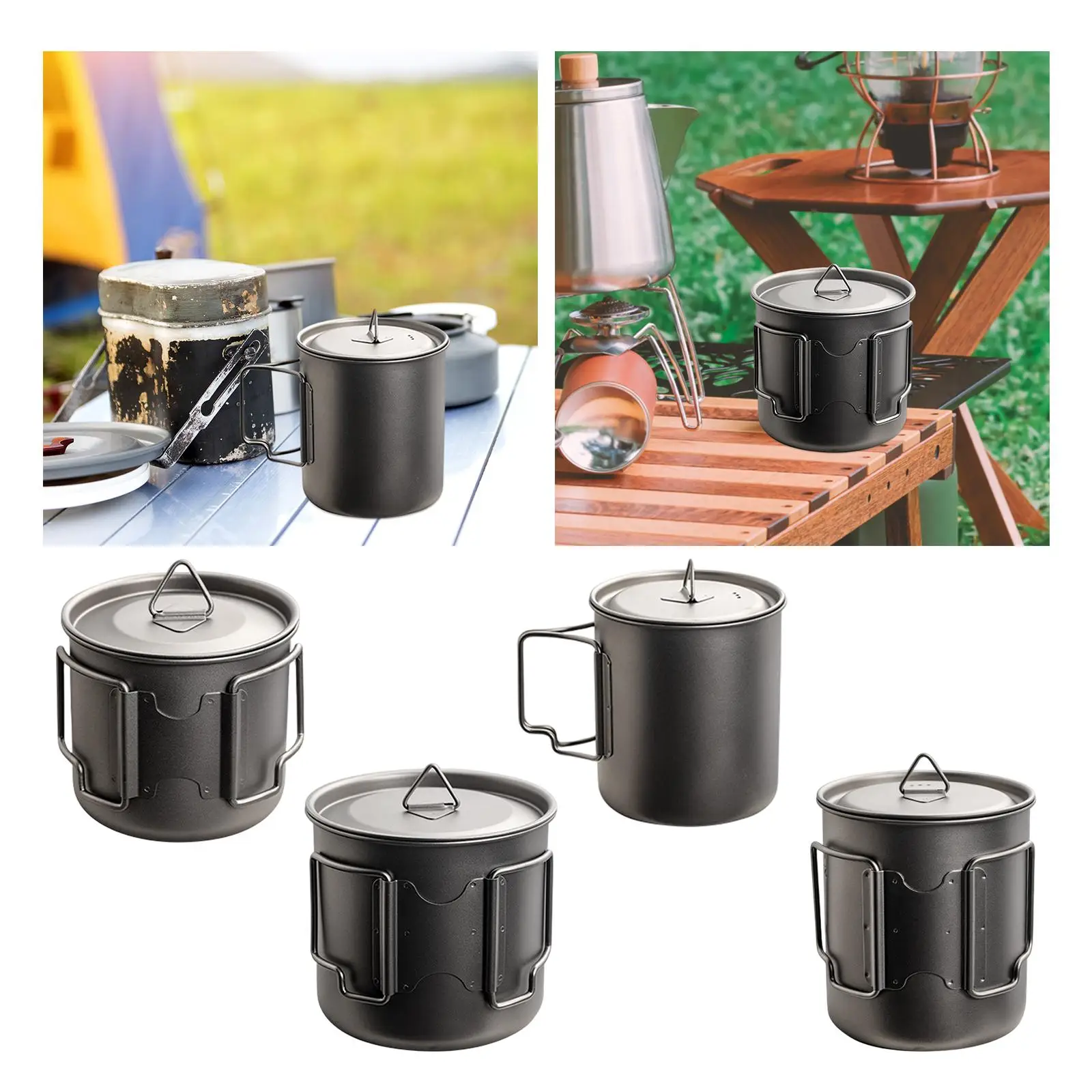 Titanium Pot Backpacking with Foldable Handle Water Tableware Camping Tea Coffee Mug for Indoor Outdoor Cooking Climbing Travel