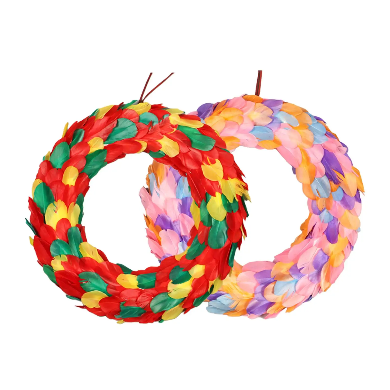 33cm Easter Feather Wreath  Hanging Christmas Colorful Novelty Single-Sided Garland for Front Door Wedding Home Party New Year