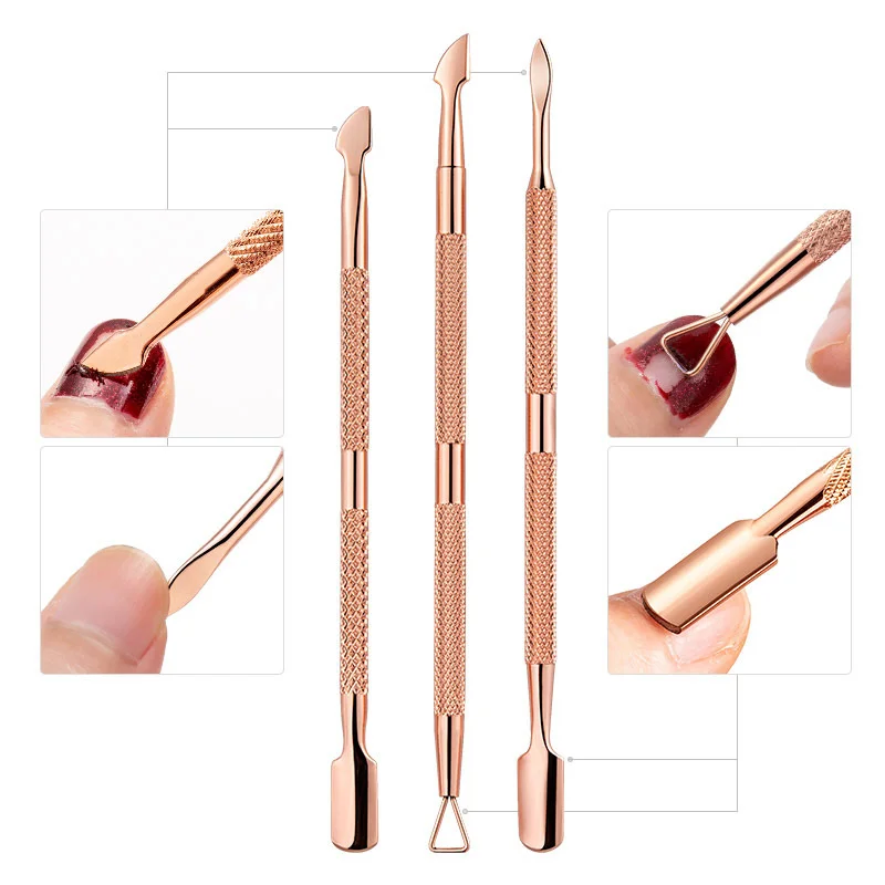 Se5073b6e45ce43e6b4a52de055b3e8d7e 1/3pcs Double-ended Stainless Steel Cuticle Pusher Dead Skin Push Remover For Pedicure Manicure Nail Art Cleaner Care Tool