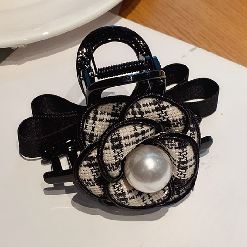High-End Vintage Kamelie Blume Bogen Haars pange Klaue Ins Rückseite der Kopf Clips Mode neue Accessoires Barette Cheveux Fille – Detail 4