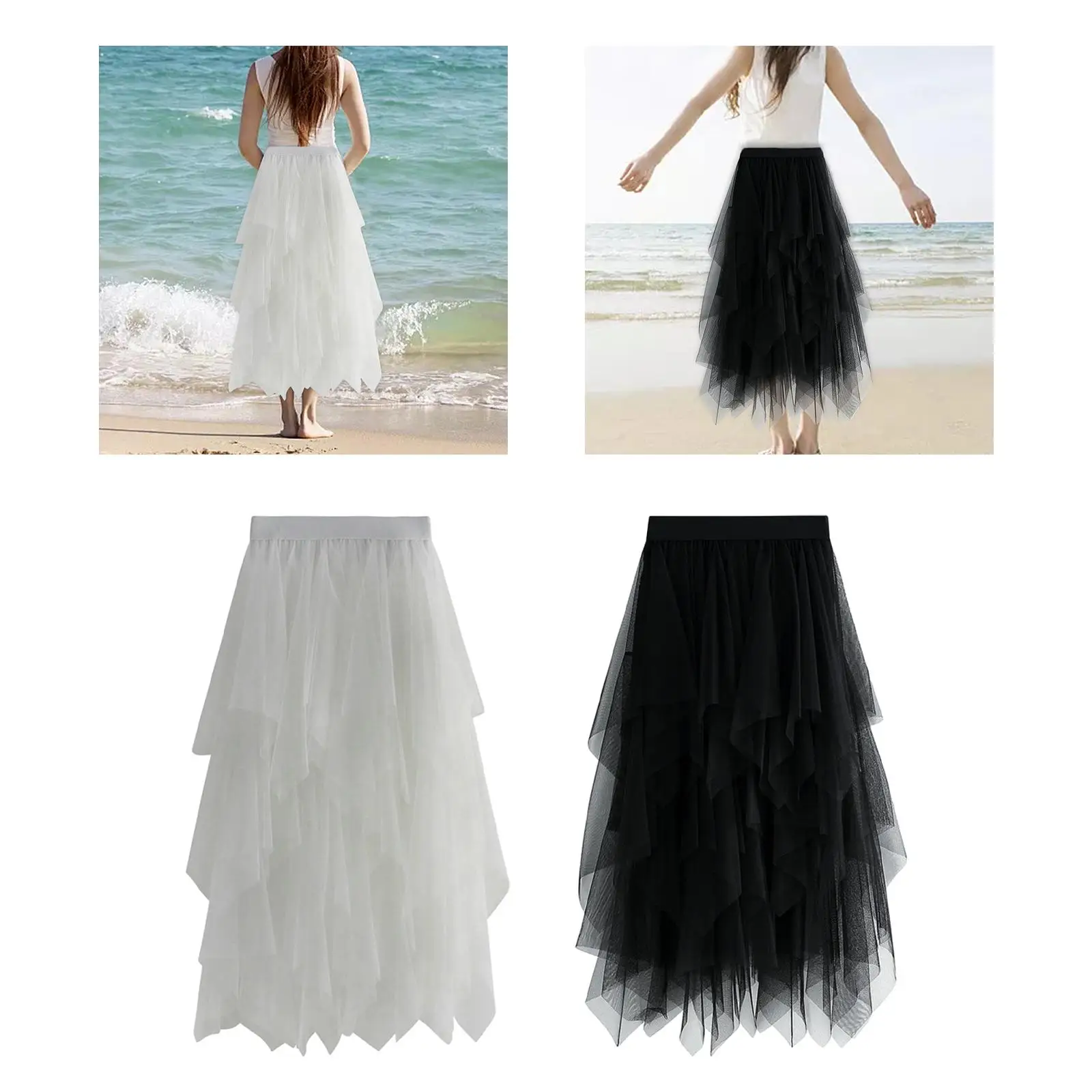 Women`s Tulle Skirt Asymmetrical Midi Skirt A Line Half Skirt Layered Skirt for Wedding Formal Prom Evening Party Dress up