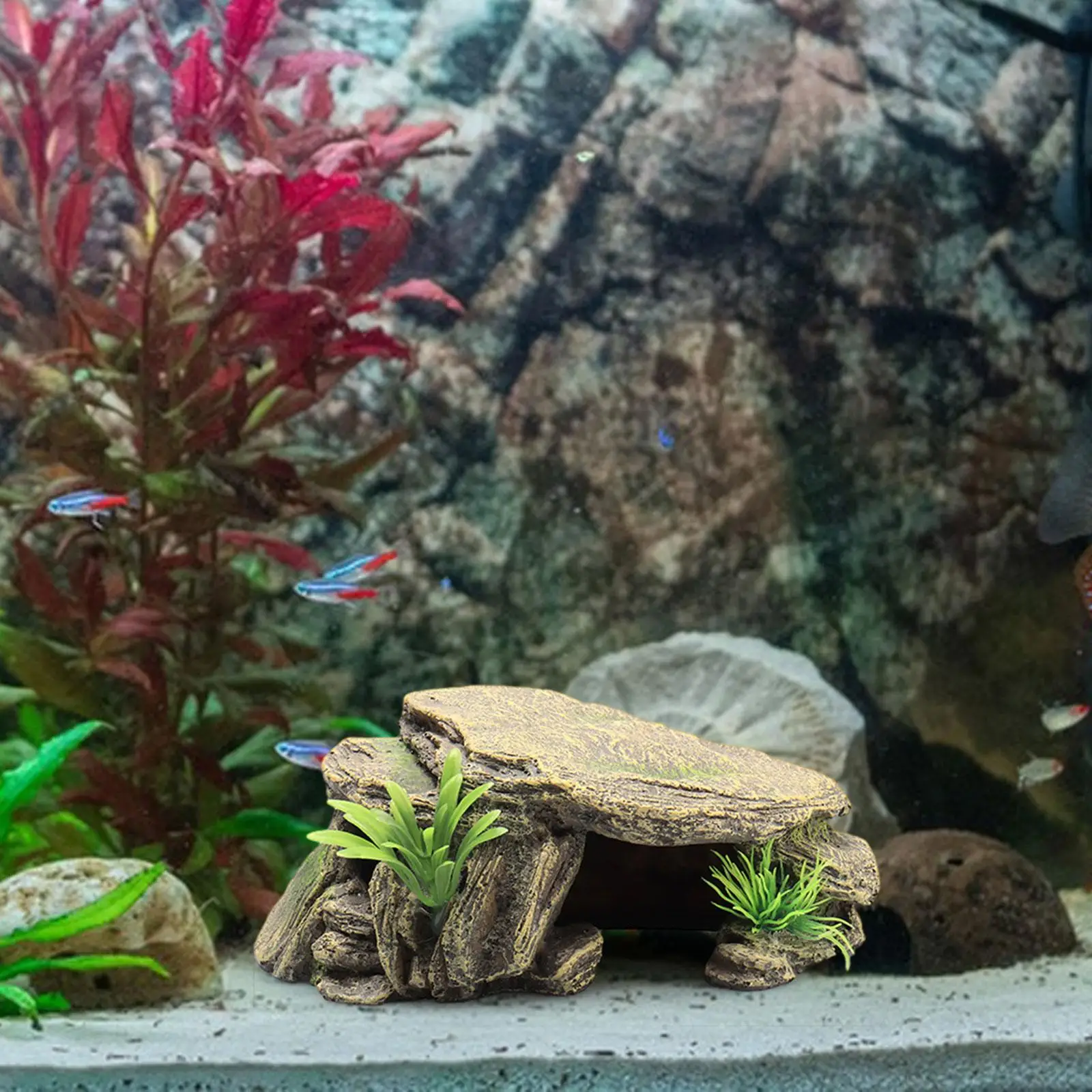 Aquarium Turtle Tank Decoration Terrace Reptile Hideout Cave Decor Landscaping Decoration Tortoise Climbing Platform for Frogs
