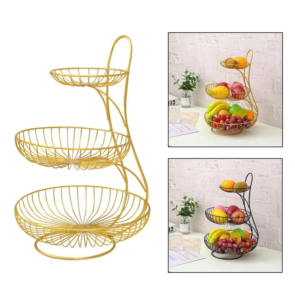 2/ Bowls Fruit Basket Metal Wire Holder Rack Storage Home Organizer