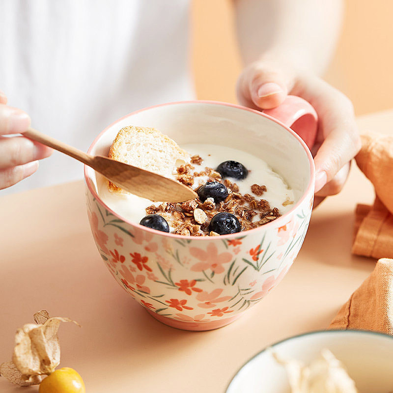 Breakfast Cup Ceramic    Large capacity floral oranges oatmeal water microwave heating milk coffee afternoon flower tea cups