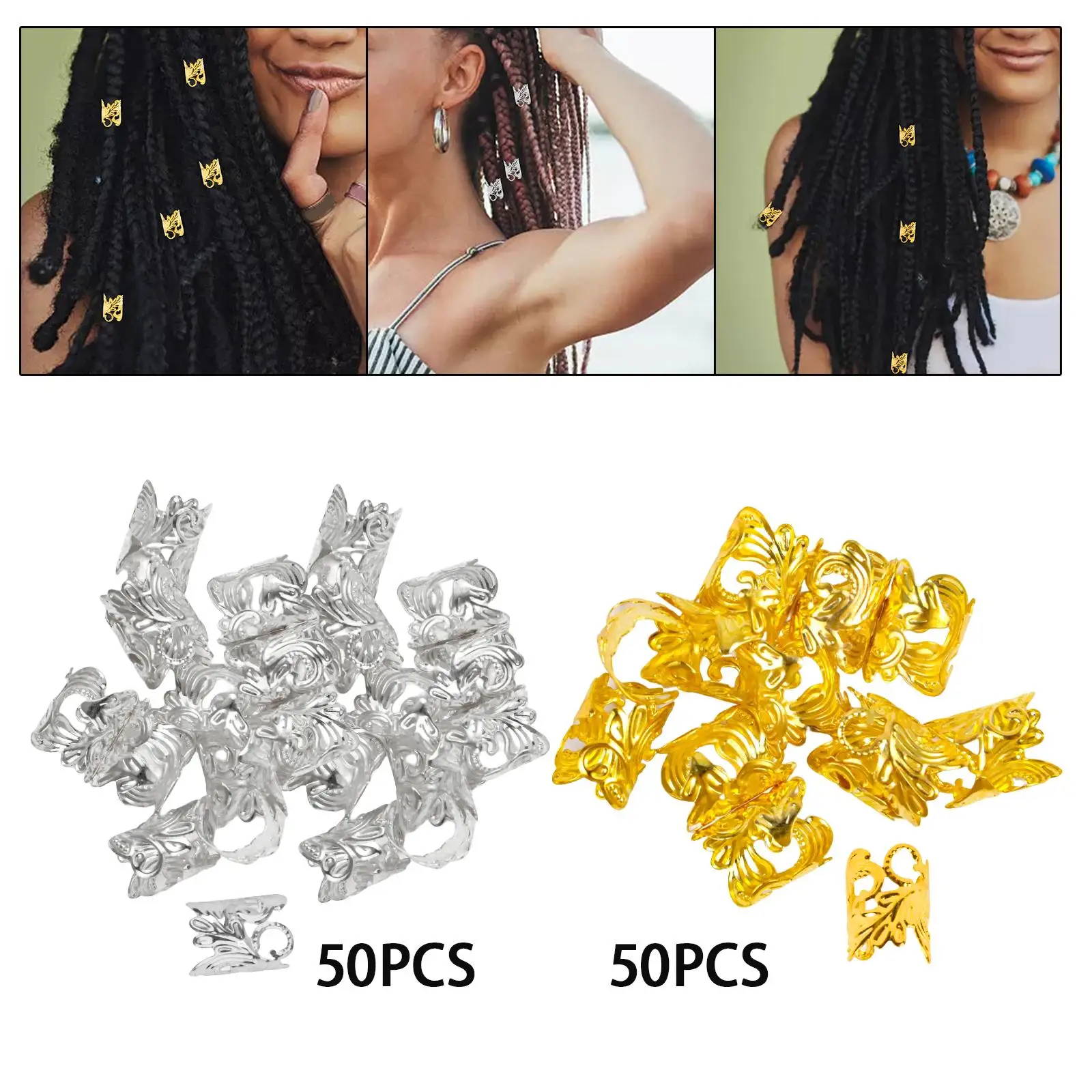 50 Pieces Dreadlocks Beads Braids Ring Clips Reusable for Necklace Women Men