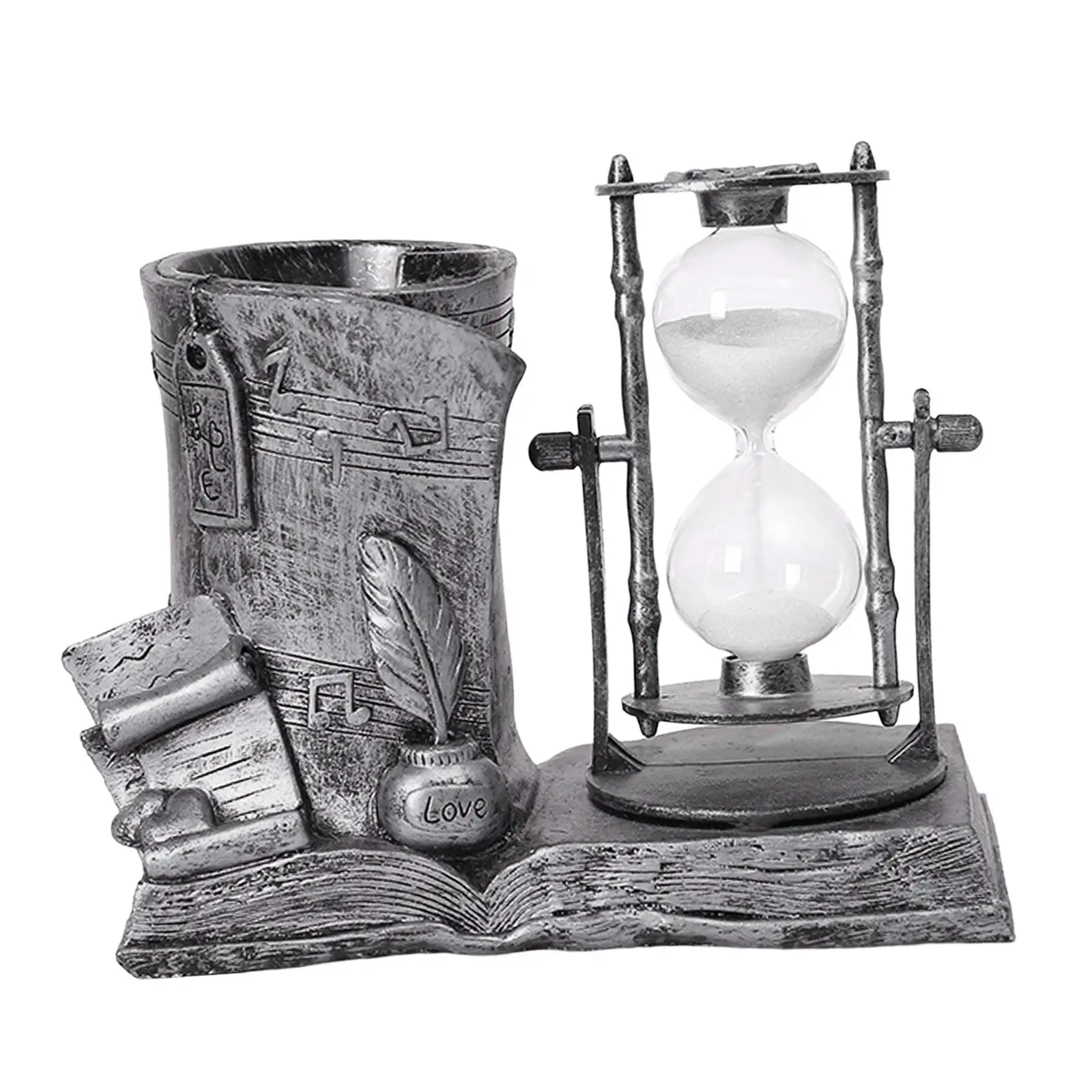 Retro Style Pencil Holder Hourglass Sand Timer Decoration Table Centerpiece Stationary Organizer for Birthday Kitchen Desktop