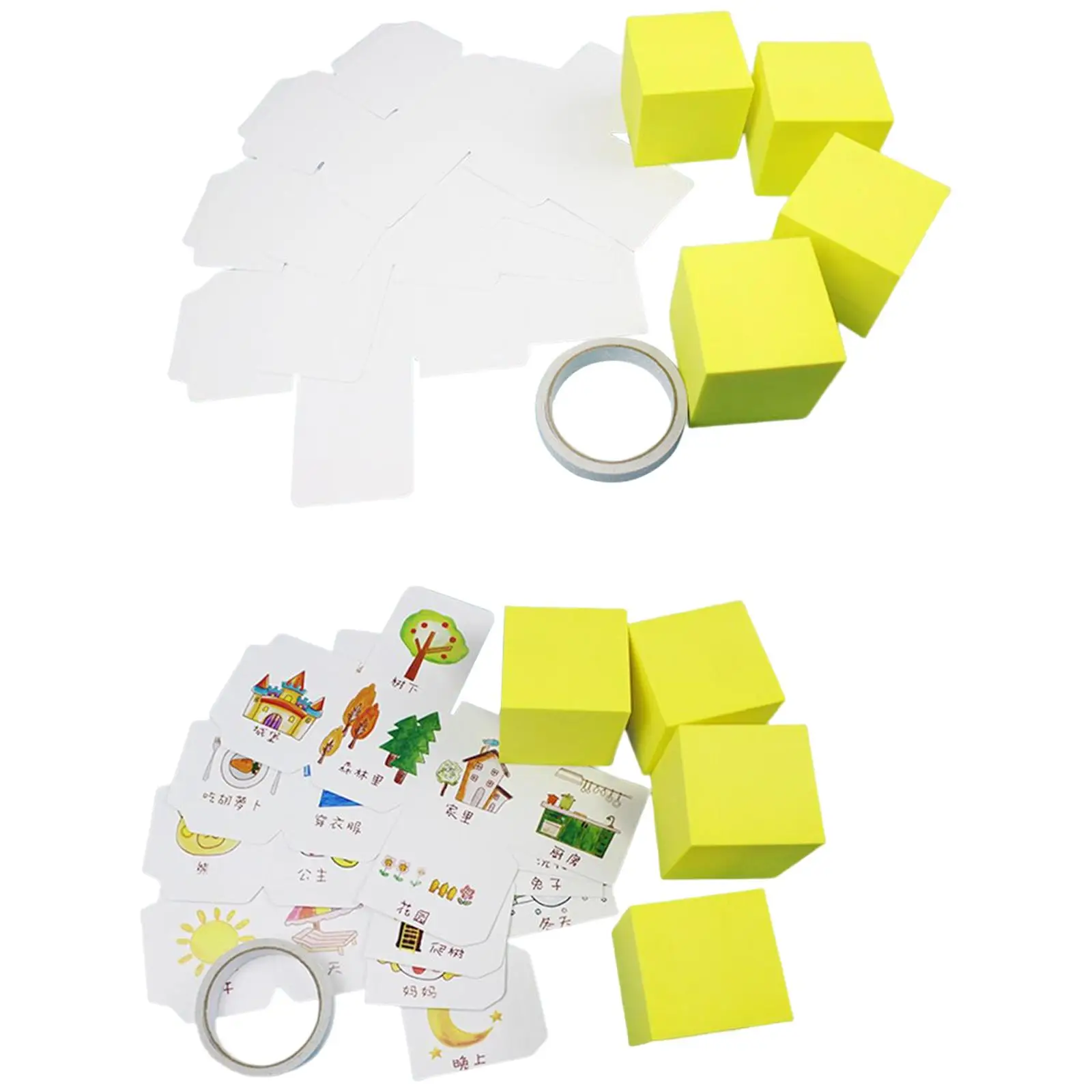 Square 6 Sided Blank Dice with 4 Flash Card Foam Dice for Preschool Ages 3+