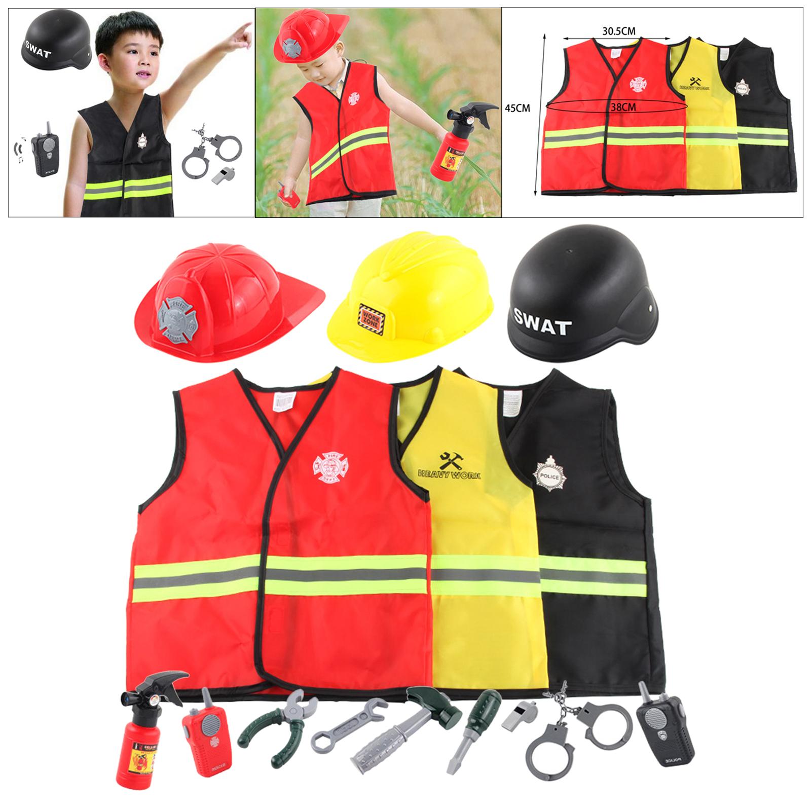 Kids Fireman Costume Toy Set Worker Costume Dress up Police Uniform Police Costume for Halloween Carnival Theme Parties Children