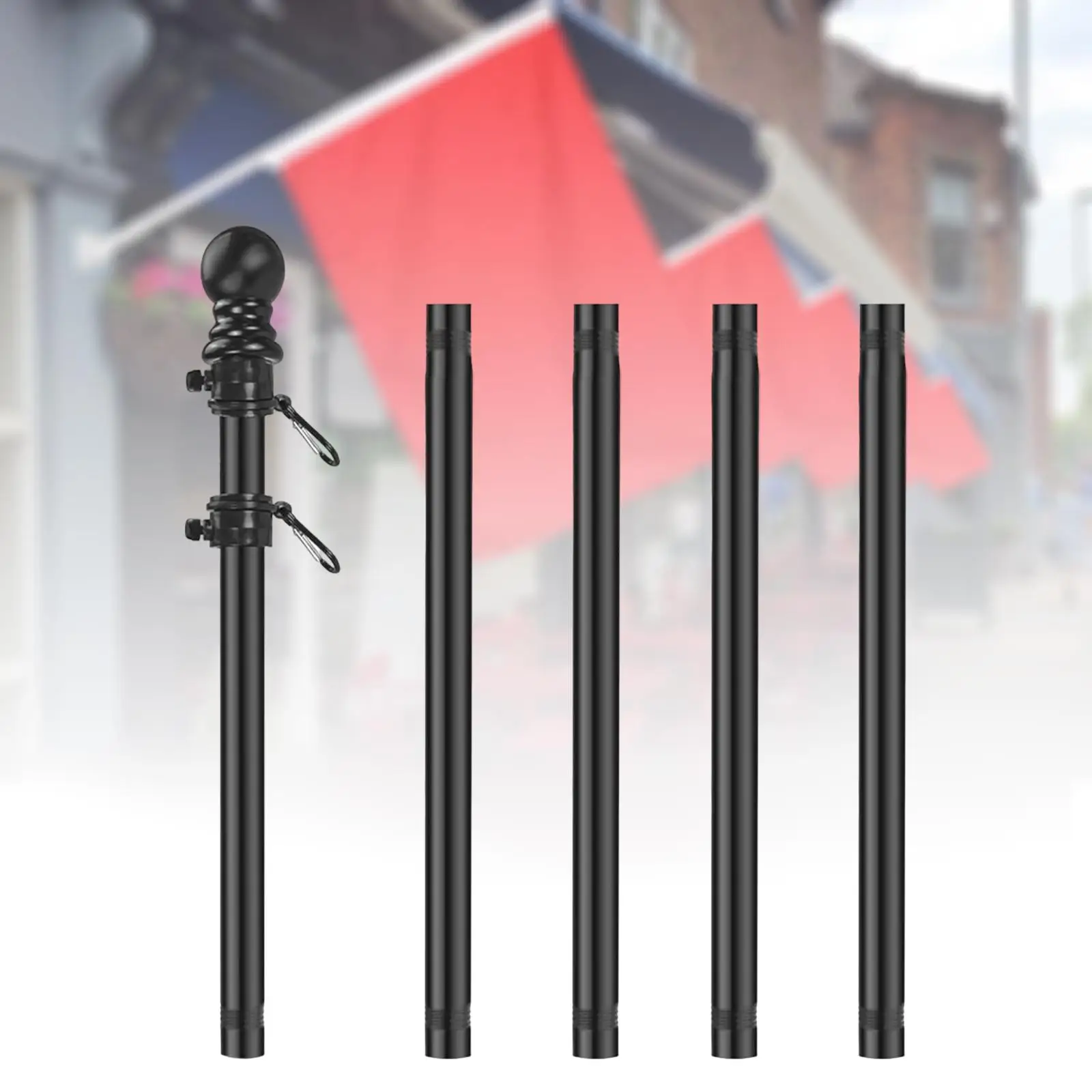 Heavy Duty Flag Pole Five Sections Rod Sturdy Rustproof Guide Banner Garden Flag Pole Commercial Flag Pole