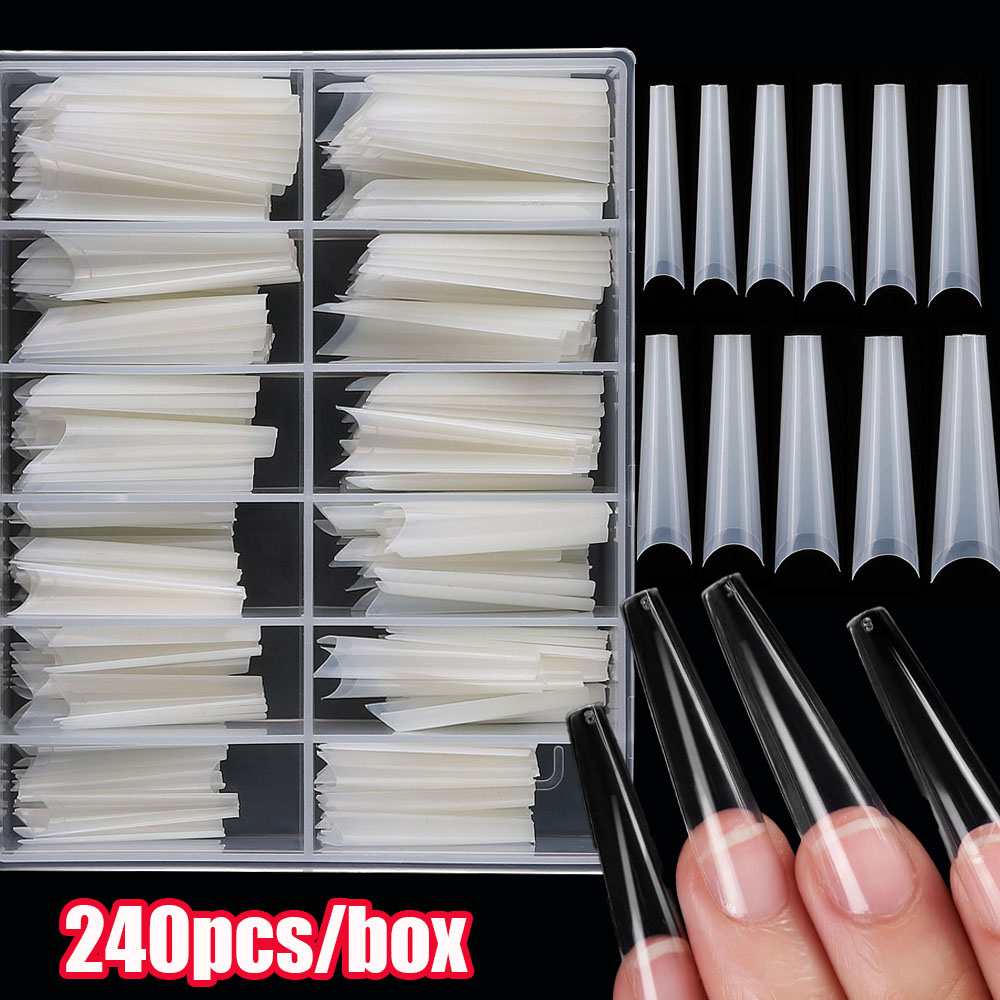 Best of 240Pcs Extra Long C Curve Straight Coffin Nail Tips 3.5-4.3CM Half Cover Acrylic False Nail Tip Boxed XXL Long False Nails Tool Reviews & Tips