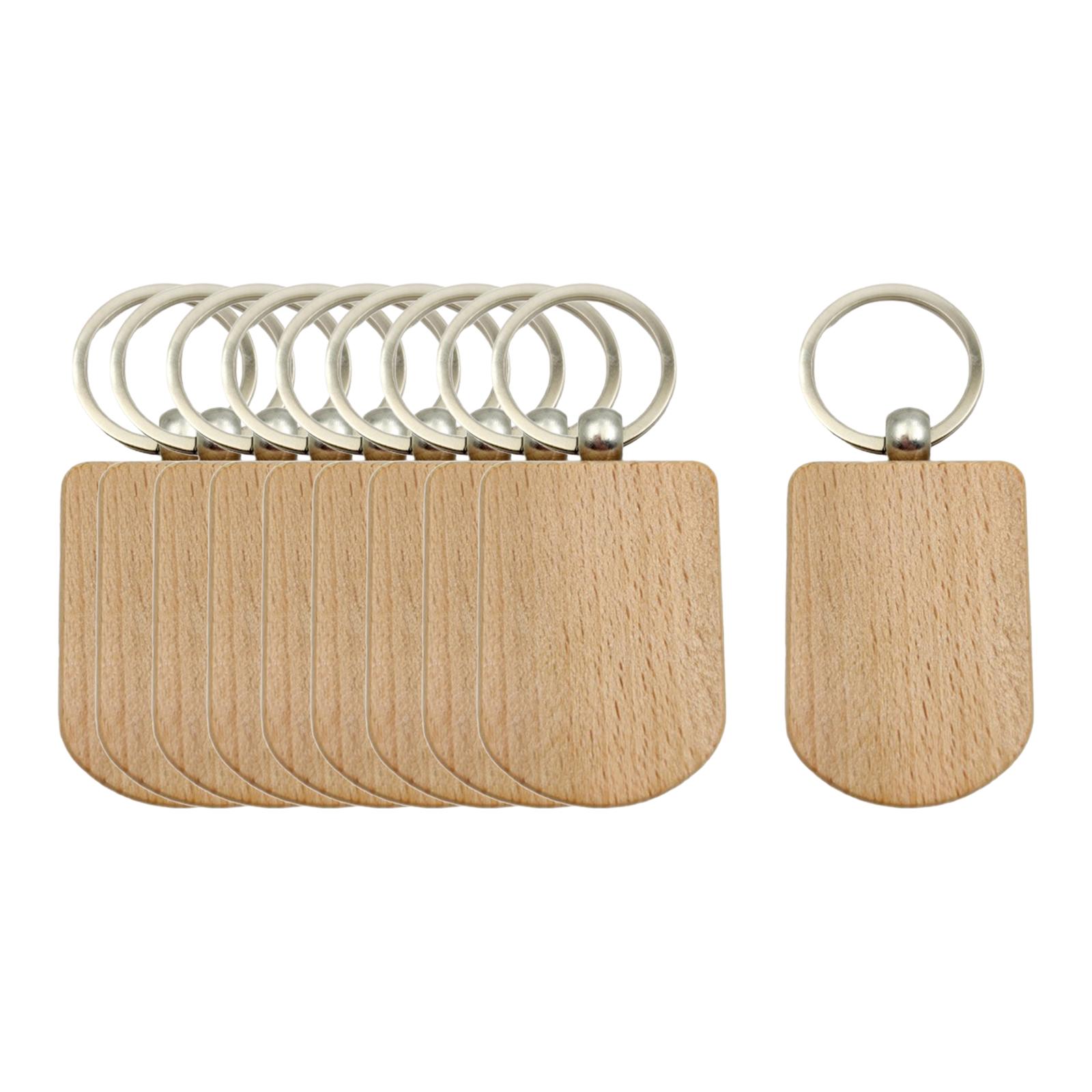 10Pcs Blanks Wooden Key Chain DIY Wood Piece Handmade Key Tags Key Rings Keychain Keyring for Craft Engraving Pyrography