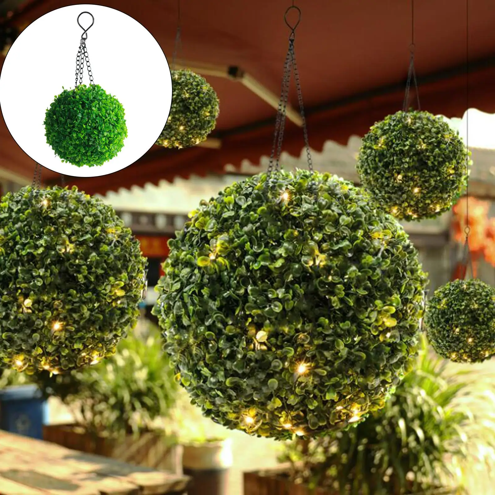 Grass Ball LED Hanging Light Artificial Leaf Topiary Ball Hanging Lantern LED Light for Wedding Porch Balcony Outdoor Ornaments