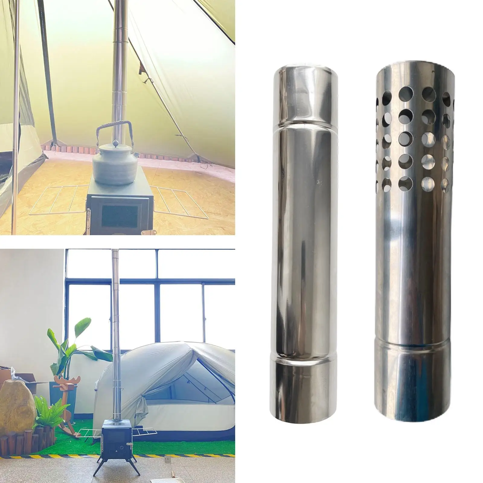 Portable Stove Pipe Chimney Extension Tube Flue Stainless Steel for Outdoor