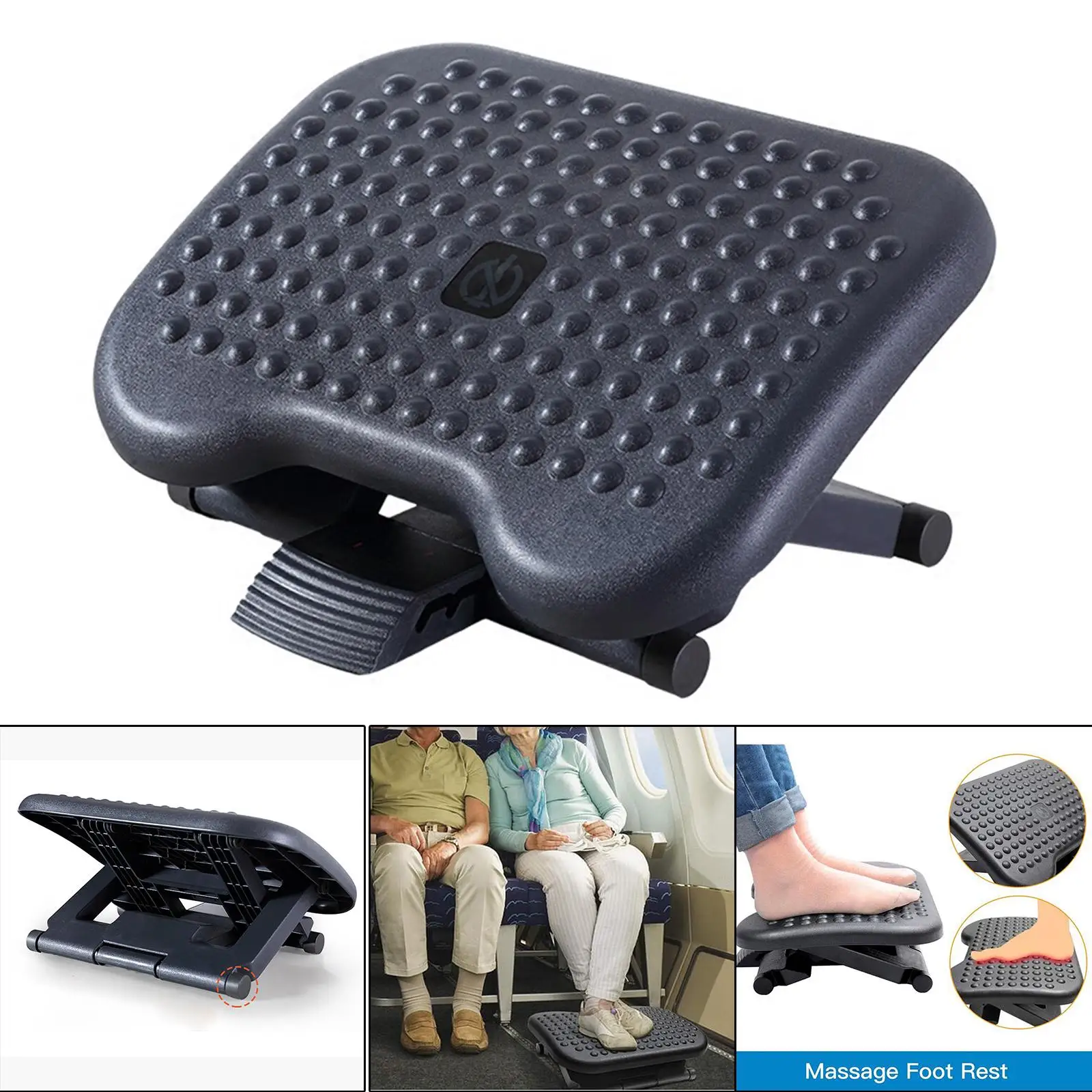 Adjustable Angled Ergonomic Foot Rest Massage Surface, Black
