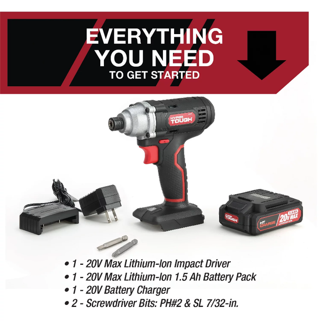 Hyper Tough 20V Max Lithium-Ion 3/8 inch Cordless Drill, 70-Piece