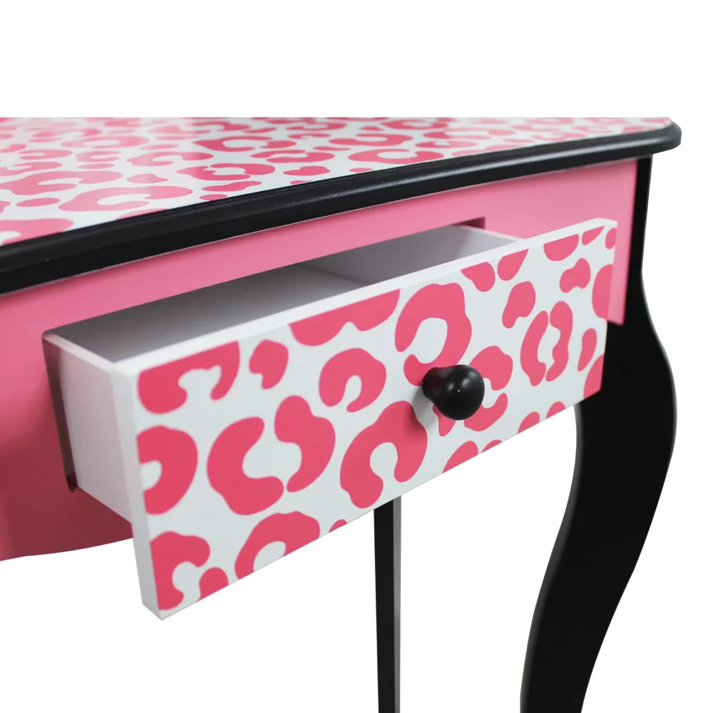 Gisele Leopard Print Vanity Playset - Pink / Black Vanity Table Makeup Vanity Black Dressers for Bedroom