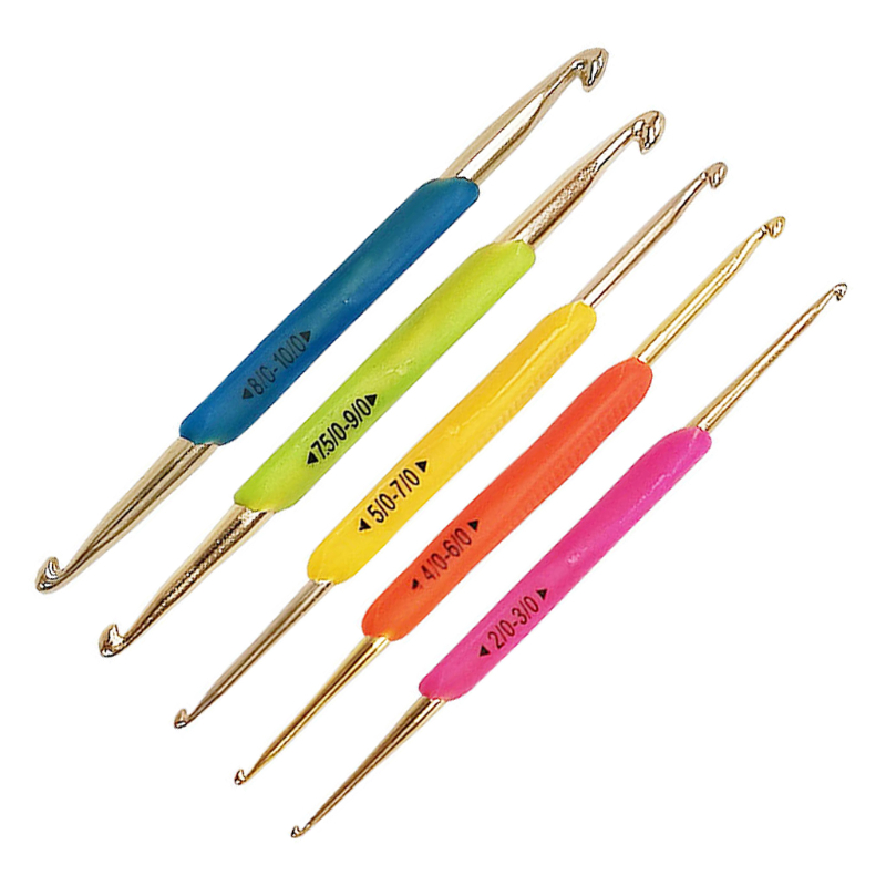 Description Picture 3 of item5Pcs/Set Silicone Handle Double Head Aluminum Crochet Hooks Weave Knitting Crochet Needles Sewing Tools