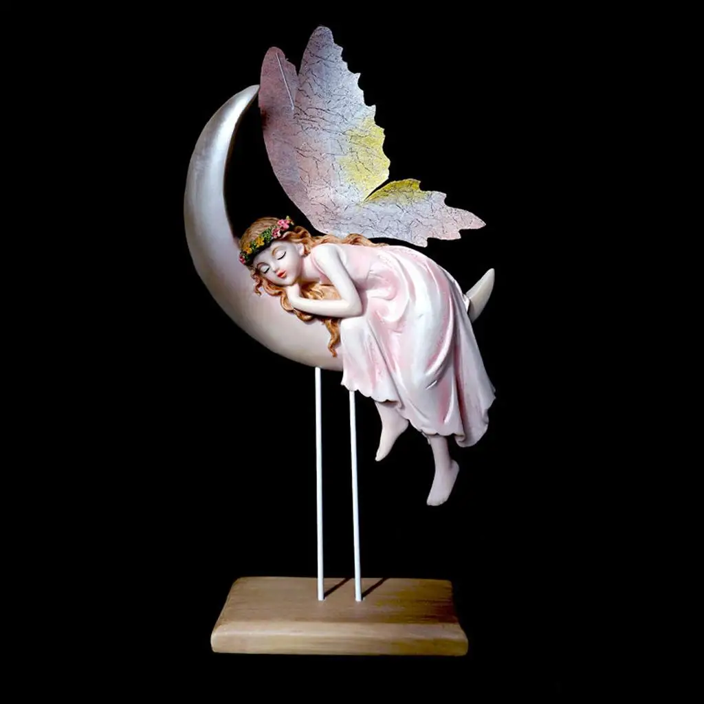 Moon Girls Angel Statue Resin Cherub Figurine Fairy Sculpture Decor Accent