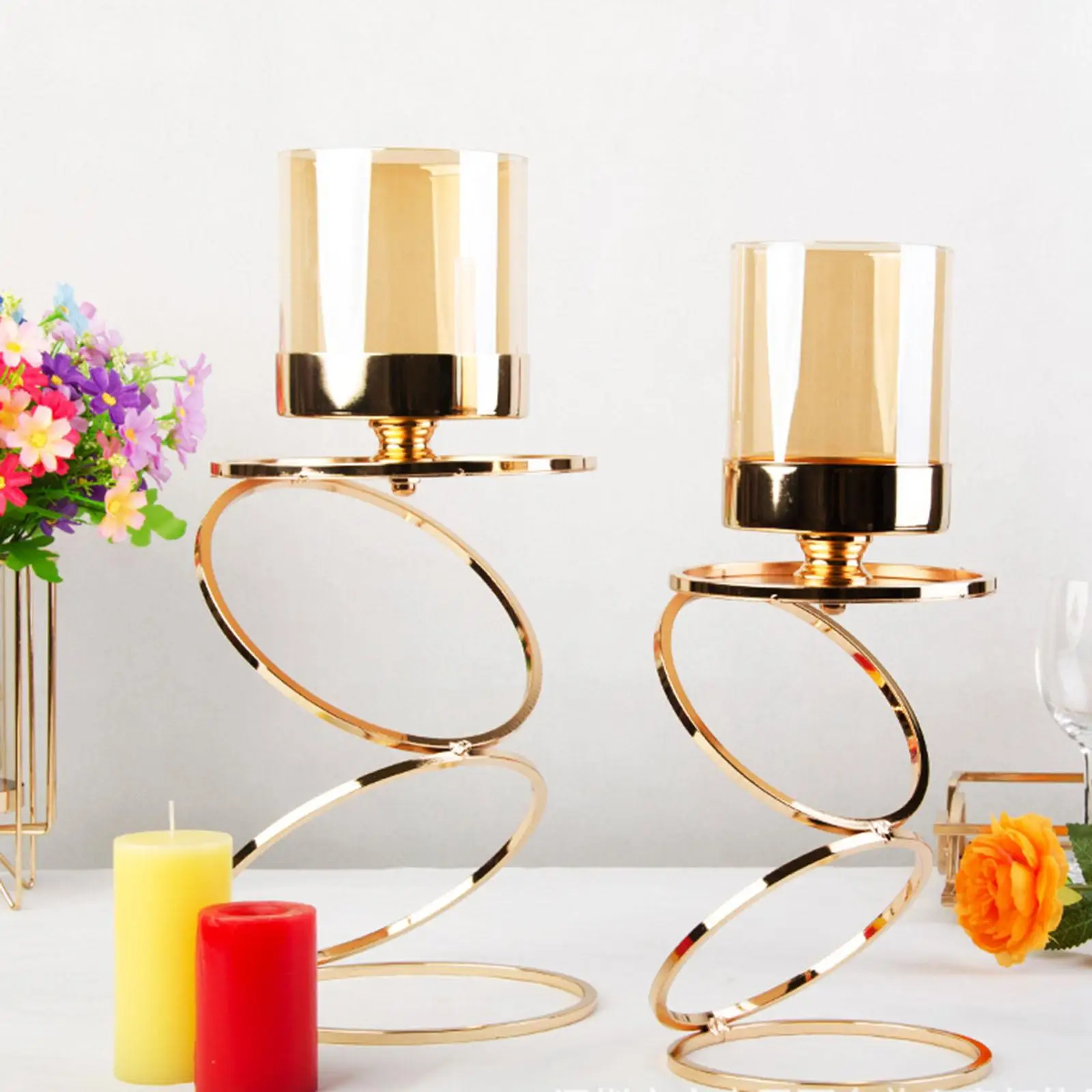 Golden Candle Holder Candlestick Candle Stand for Home Dining Table Wedding