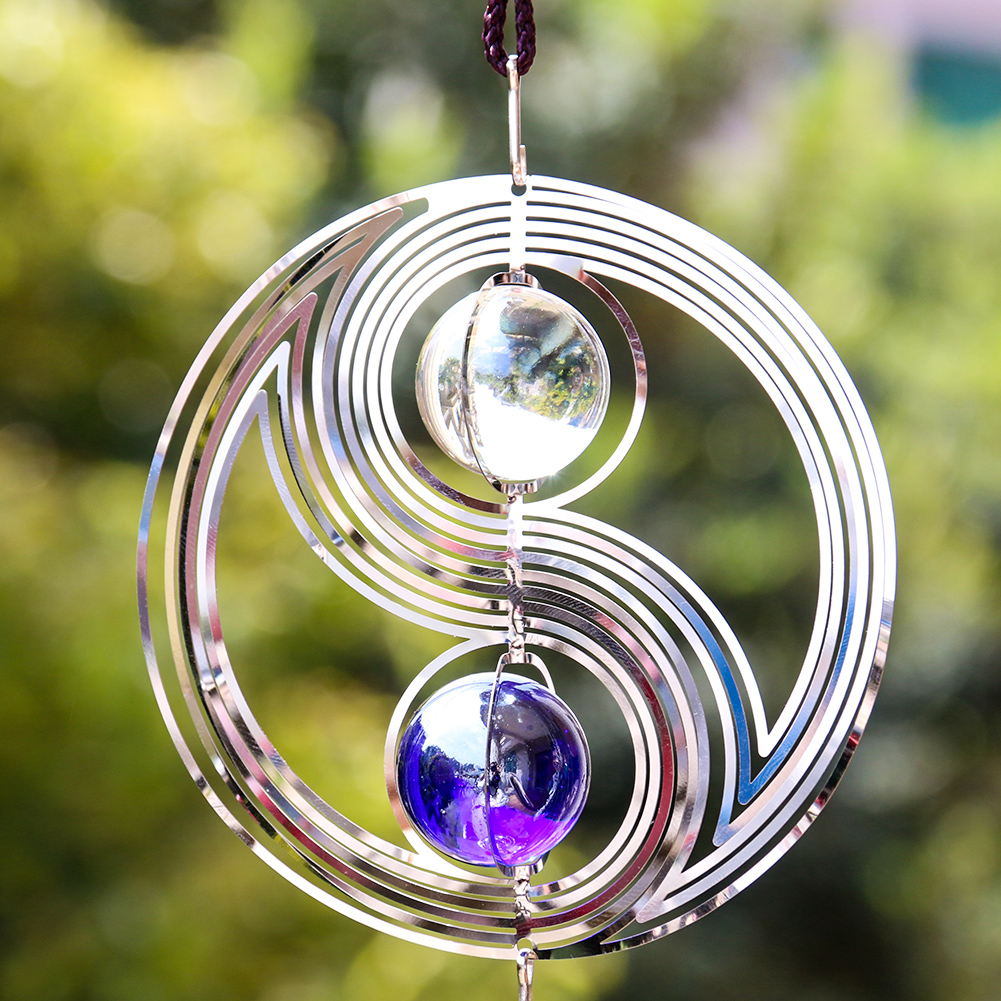 Edelstahl 3D drehbare Windspiele Tai Chi Form mit Kristall Outdoor Garten Anhänger Schlafzimmer Dekoration Home Suncatcher – Detail 5
