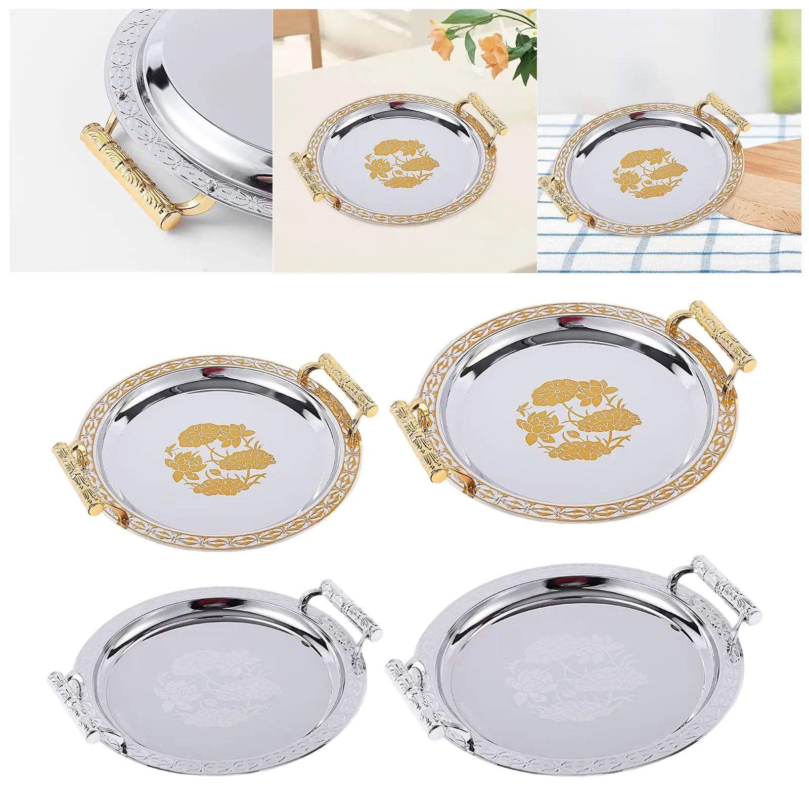 Modern Elegant Round Serving Tray with Handles Fruit Dessert Tray for Parties Coffee Table Bathroom Eating Storing Home