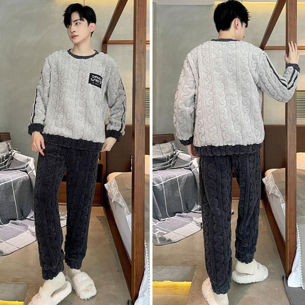 Title 4, 2 Pcs/Set Men Winter Pajamas Set Long Sleeve Th...