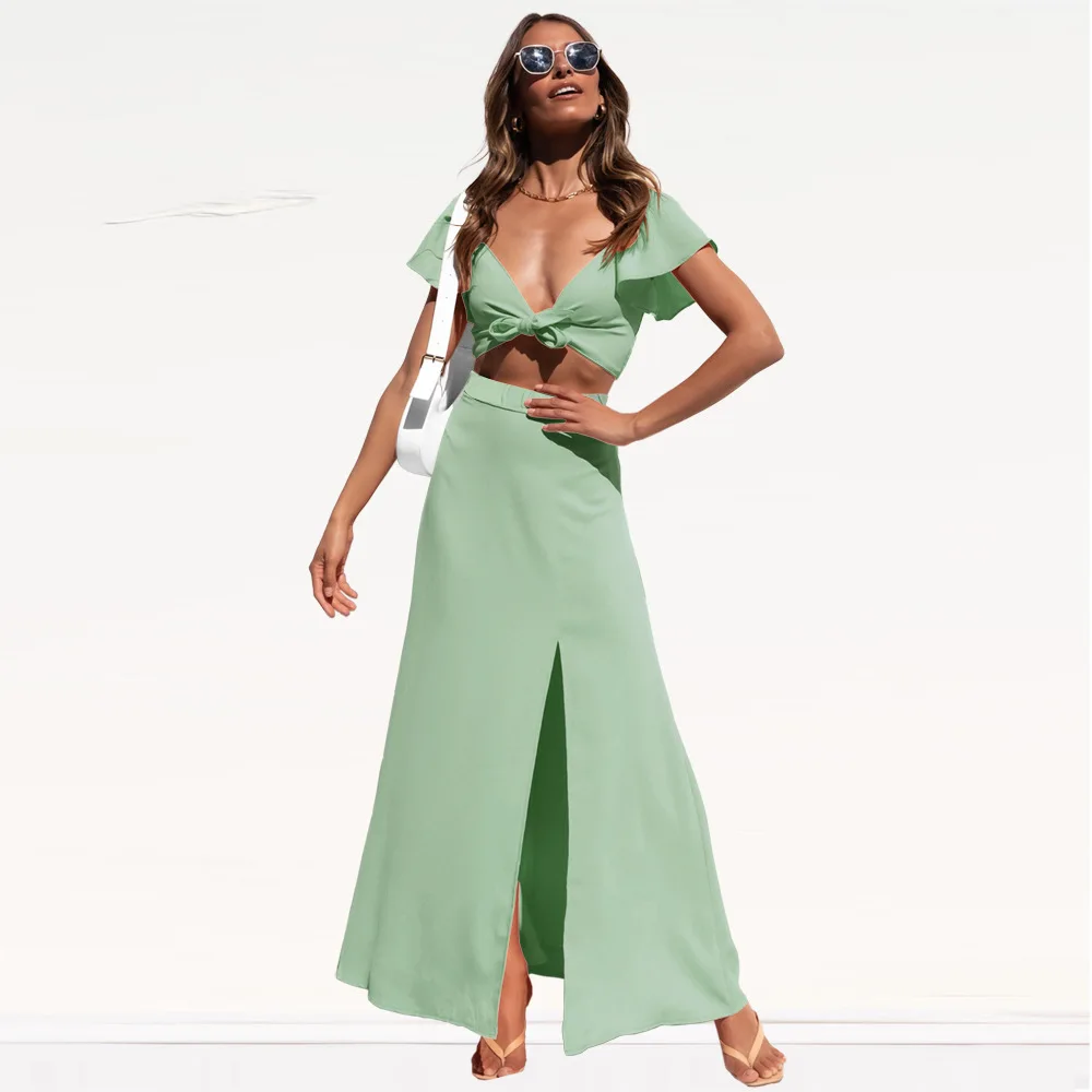 cute bathing suit cover ups Suits Casual Beach Chiffon Straps Tops Straight Slit Skirts Suits  Sets For Women 2022 Vacation Summer Beach Woman Dress crochet bikini cover up