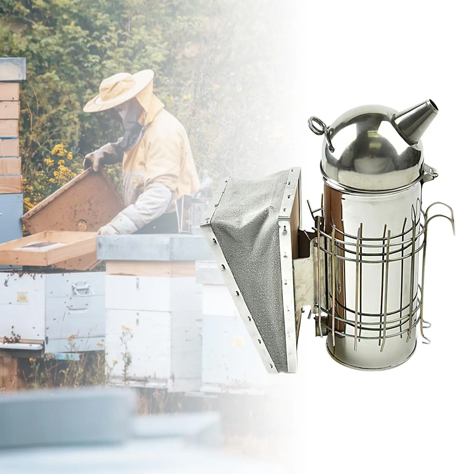 Beekeeping Smoker with Heat Guard Protection Sprayer Beekeeping Equipment Fogging Machine Stainless Steel Smoker for Beekeeping