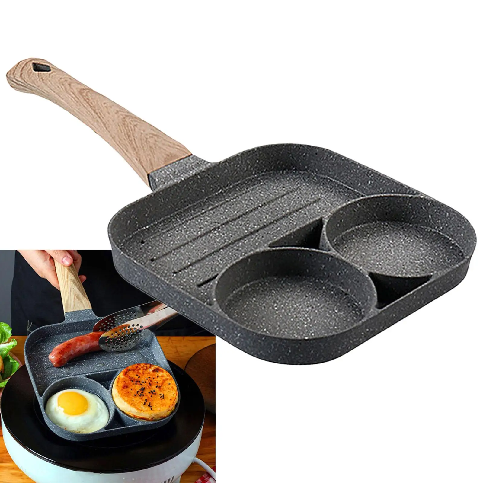 3-in-1  Stone Egg Frying Sausage Cooker Pan