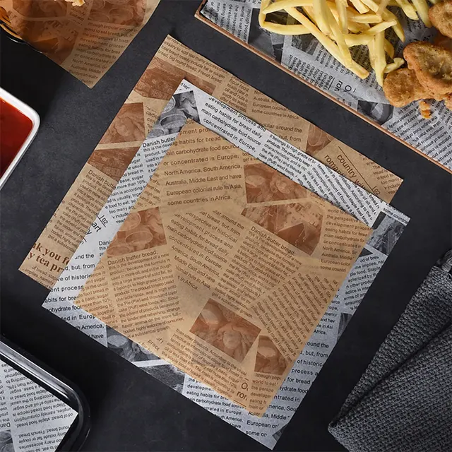 Food Wrapping Paper Newspaper Design Sandwich Burger Fries Fried