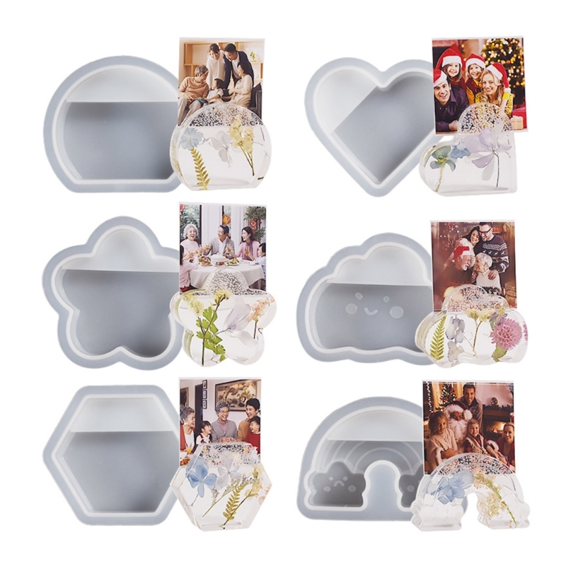 Business Card Storage Silicone Mold Clouds Rainbow Hexagon Heart Card Holder Display Resin Epoxy Mold DIY