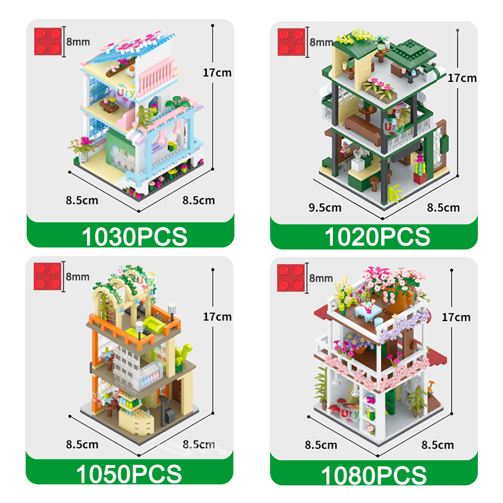 Креативный дом с изображением улицы, цветочный магазин, бар, кафе, торт,  магазин, архитектура, строительные блоки, бриллиантовая фотография, игрушки  для девочек | AliExpress