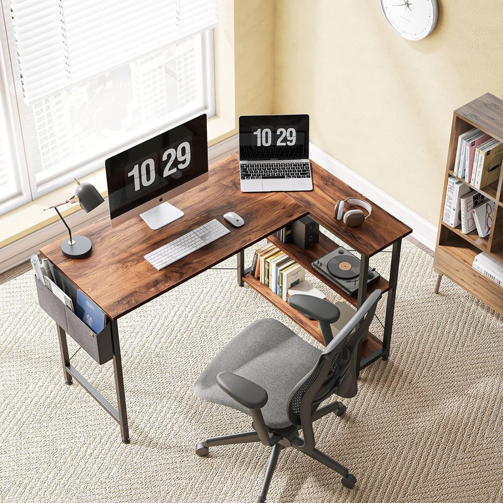 Description Picture 4 of item40 Inch Small L Shaped Computer Desk with Storage Shelves Home Office Corner Desk Study Writing Table, Deep Brown