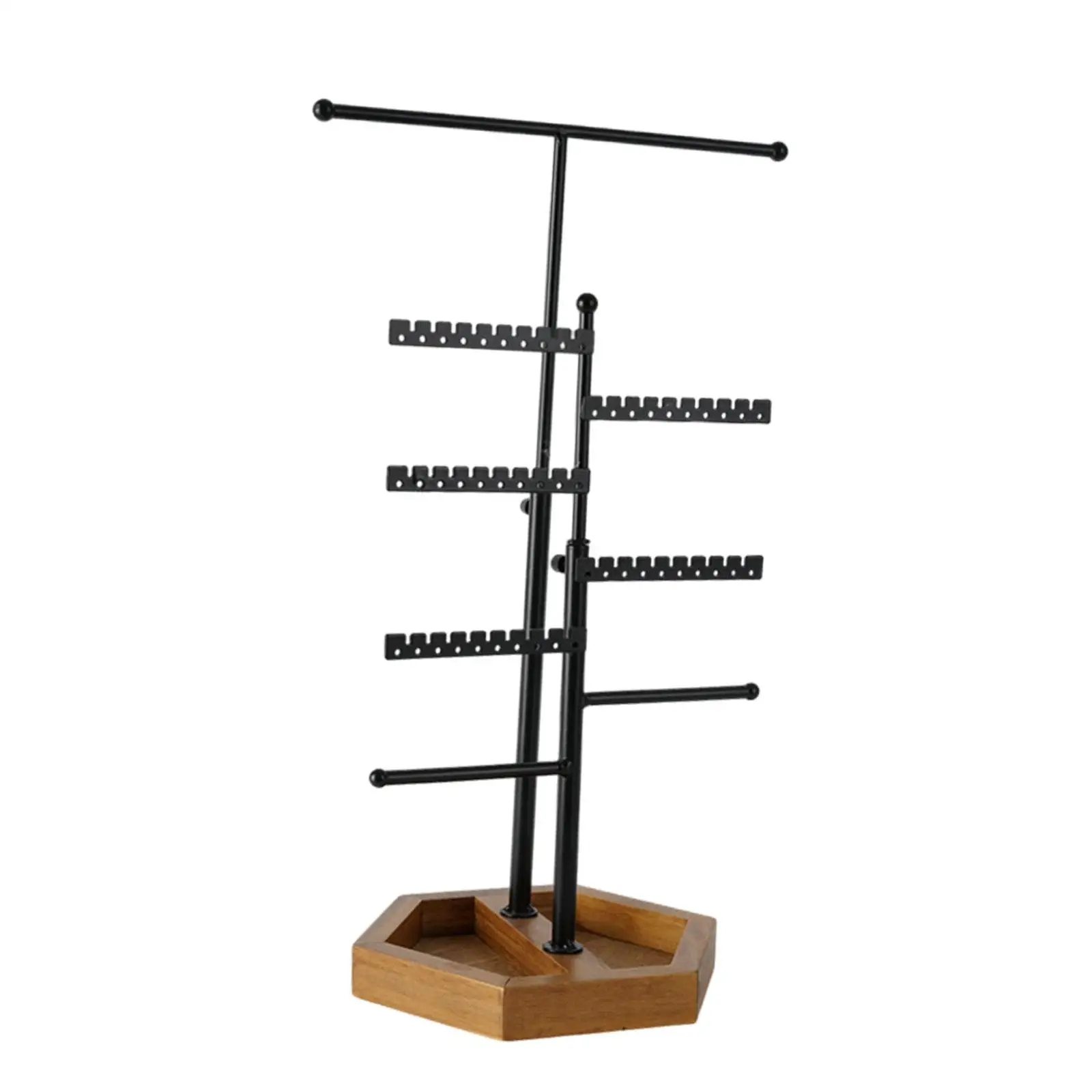 Jewelry Organizer Jewellery Stand with Wooden Tray and Hook Decoration Bedroom Multi Layer Showroom Jewelry Display Stand