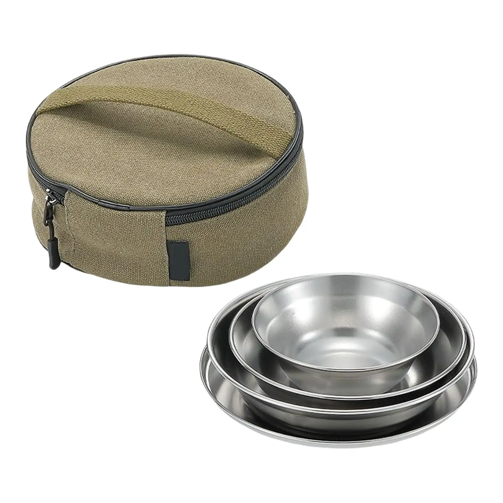 Portable Camping Tableware with Storage Bag Dinner Dish Fruit Tray Kitchen Utensils Travel Mess Kit for Barbecue Backpacking