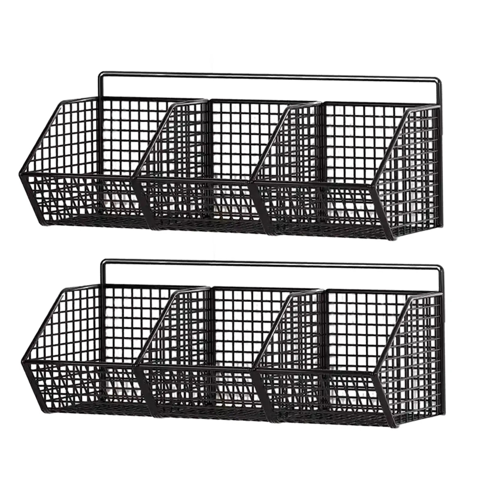 2x Heavy Duty 3 Grids Wall Mounted Shelves Cabinet Storage Basket for Bathroom Fruits Vegetables Snacks Craft Room Kitchen