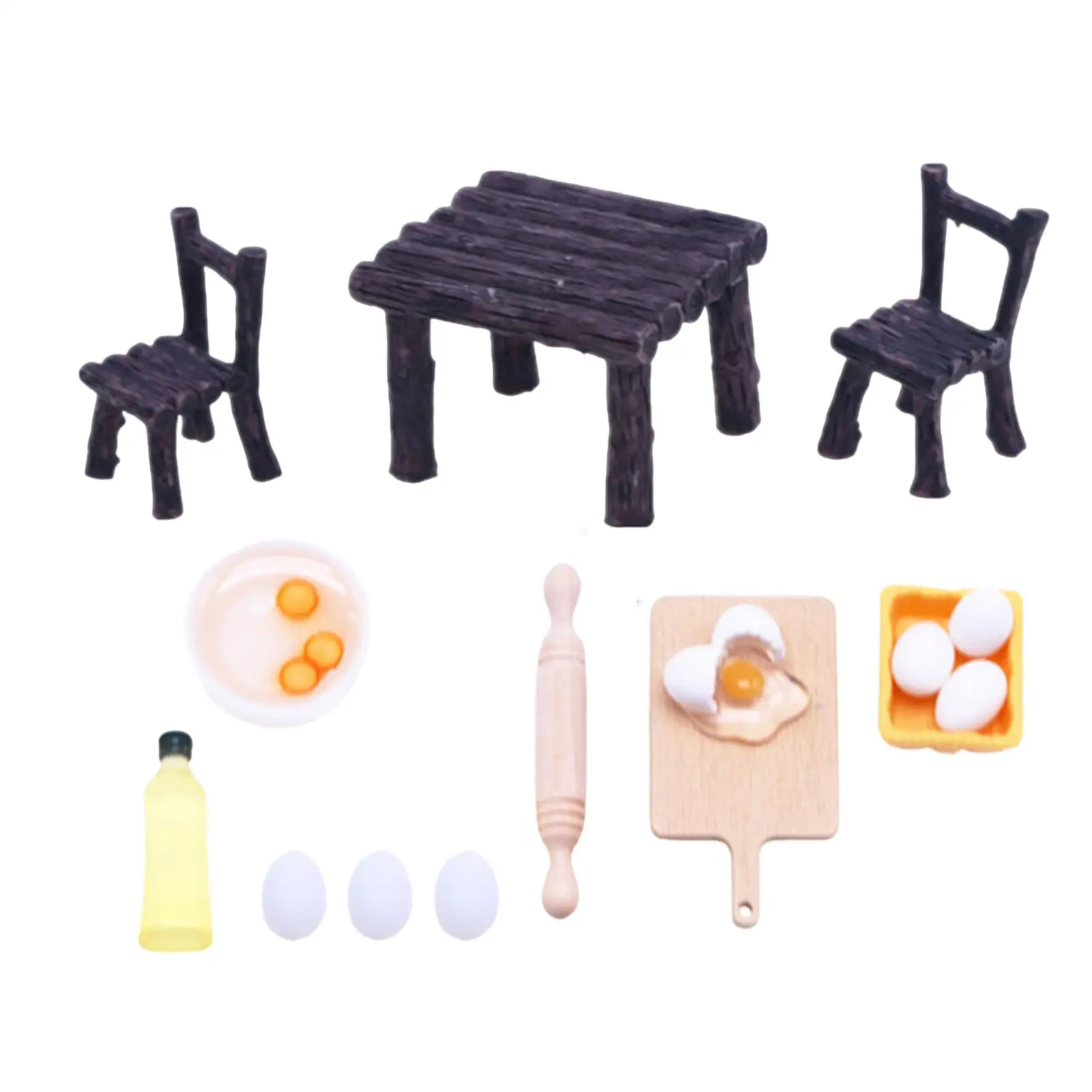 1/12 Dolls Cooking Tool Miniature Rolling Pin Desk and Chair Set Kitchen Dinner