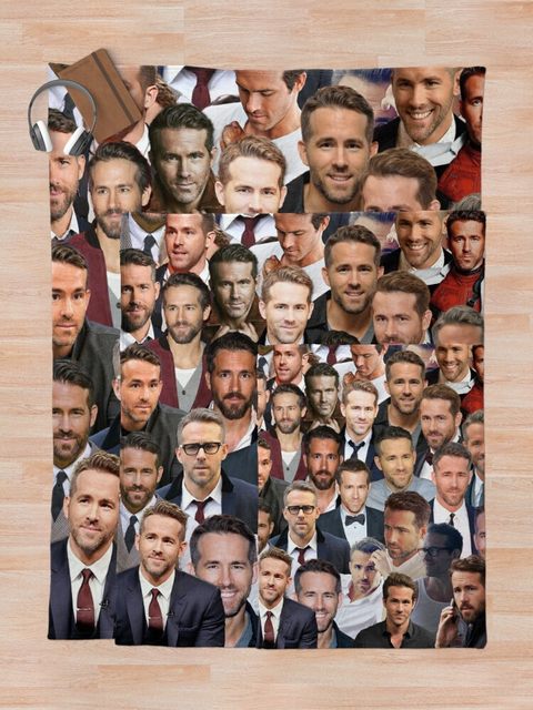 Ryan Reynolds Photo Collage Sherpa Fleece Throw Blanket Ryan Reynolds  Collage